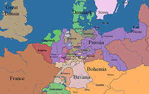 Map: north cental Europe at the beginning of 1815.